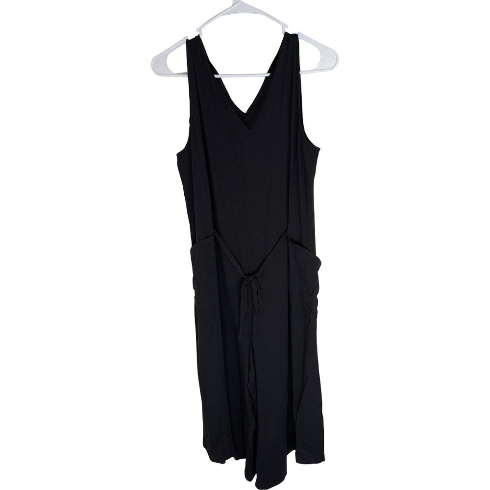 AnyBody Jumpsuit Womens Medium Black Cozy Knit Luxe V-Neck Gaucho Sleeveless Tie